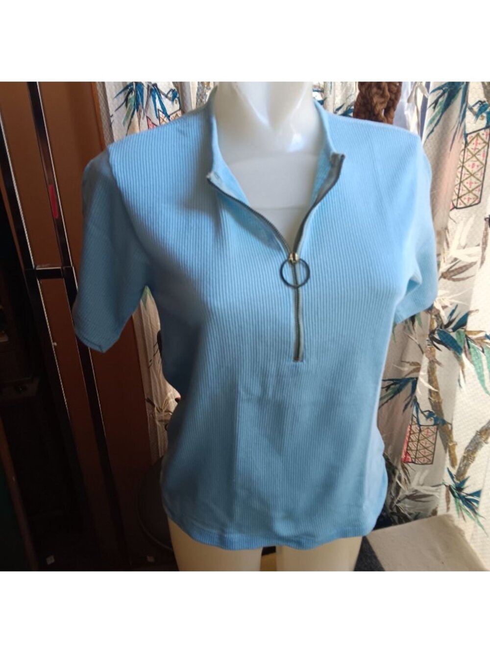 Vintage 1960's Knit Top Small Montgomery Ward Womens Ring ZIpper Single Stitch